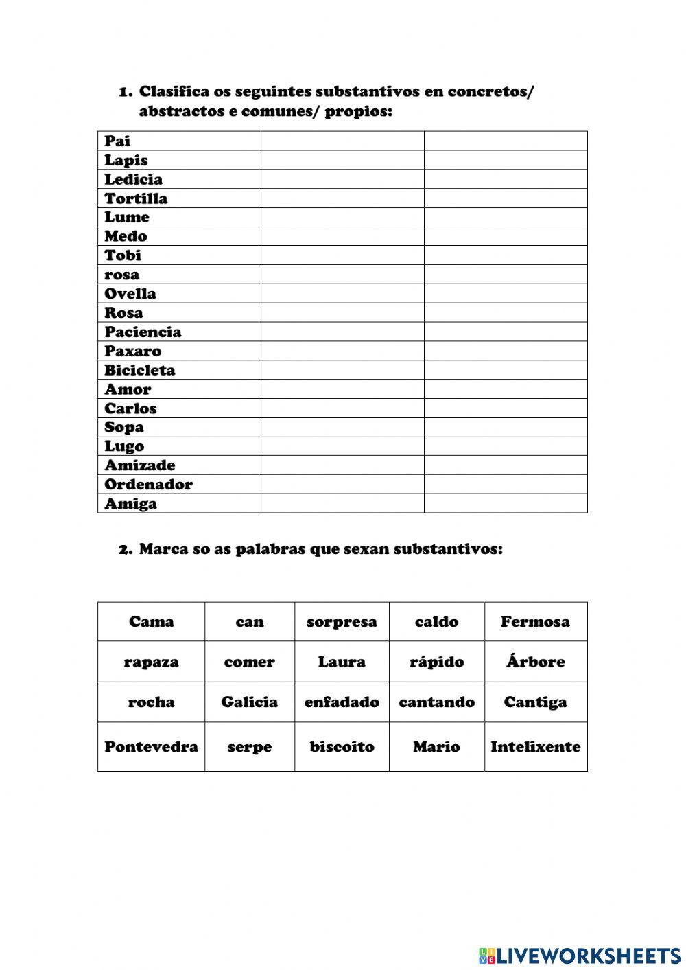 O substantivo. Tipos