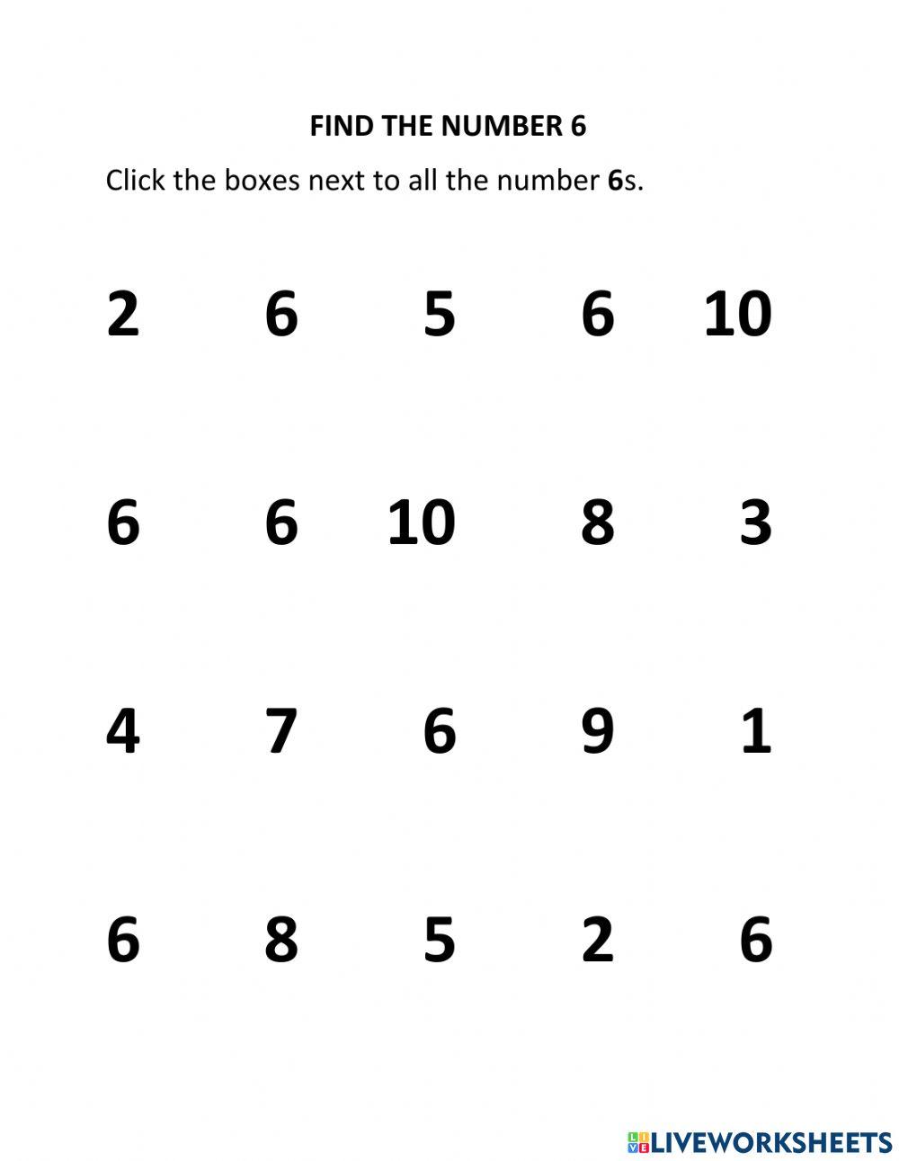 Find The Number 6 Worksheet Live Worksheets