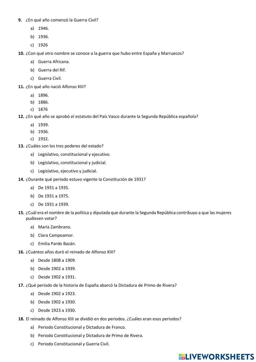 Test sobre la historia contemporánea
