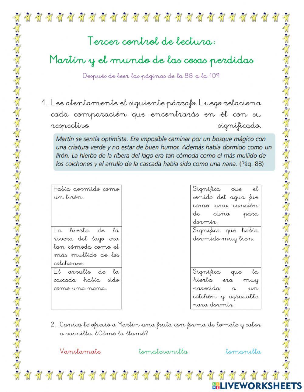 Lectura comprensiva Martín y el mundo de las cosas perdidas págs. 88-109