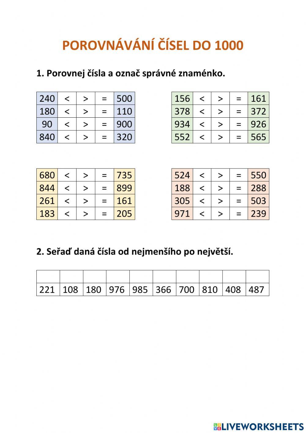 Porovnávání čísel do 1000