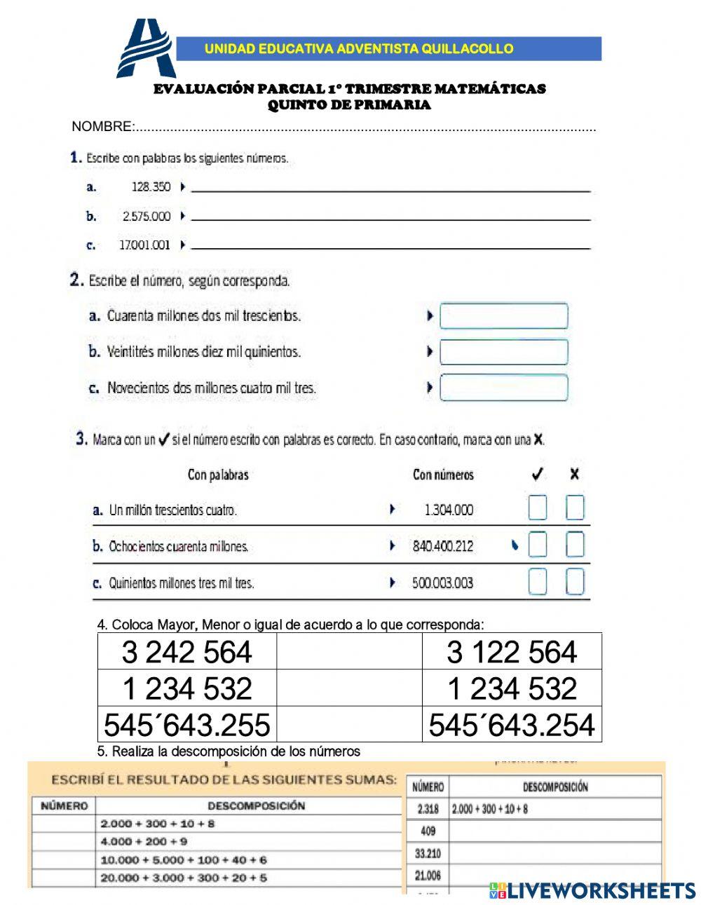 Evaluación matemáticas