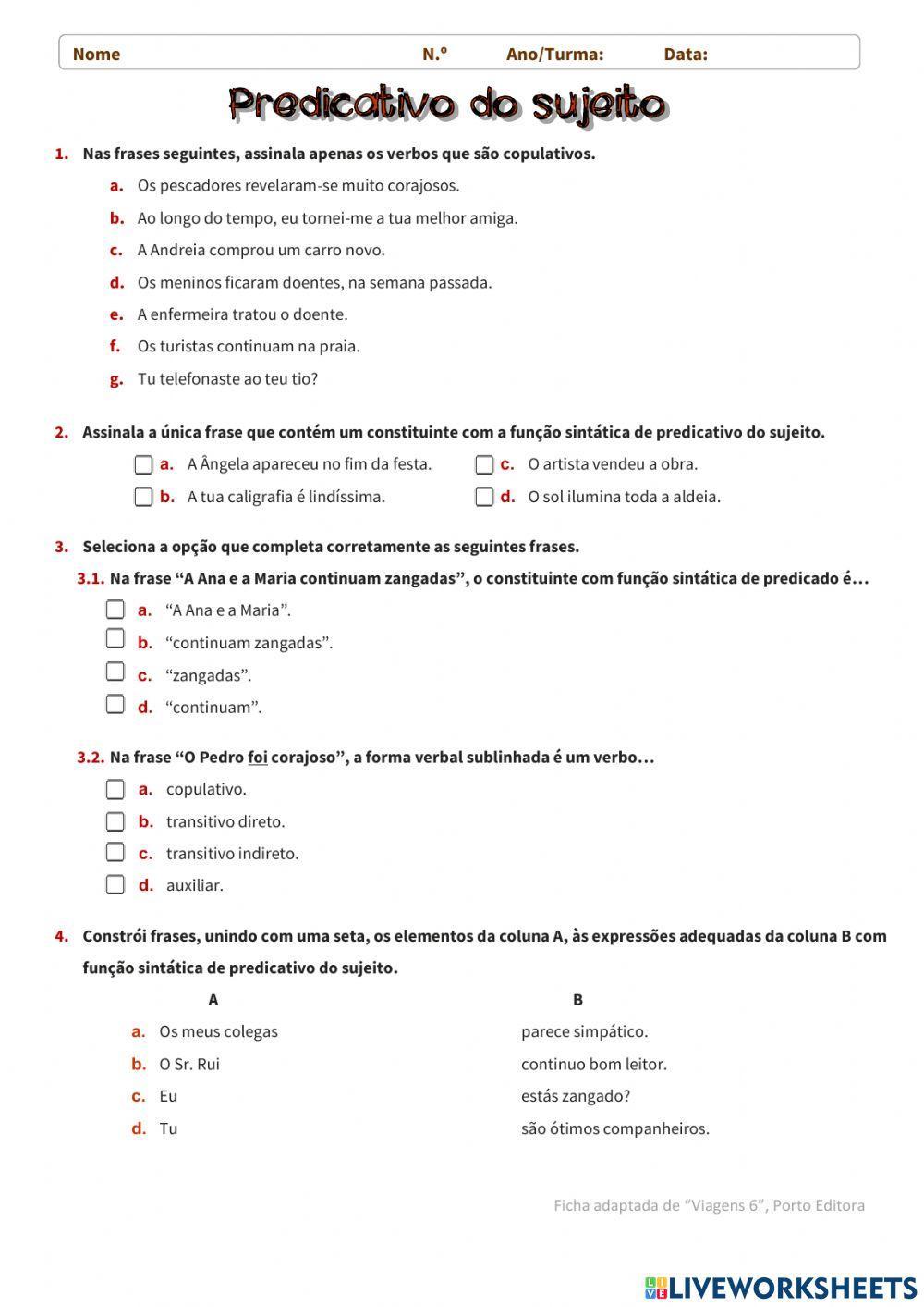 Predicativo do sujeito-treino