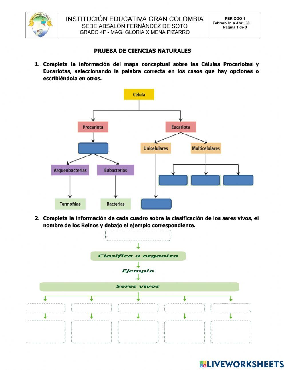 CIENCIAS NATURALES GRADO 4F PRUEBA 1