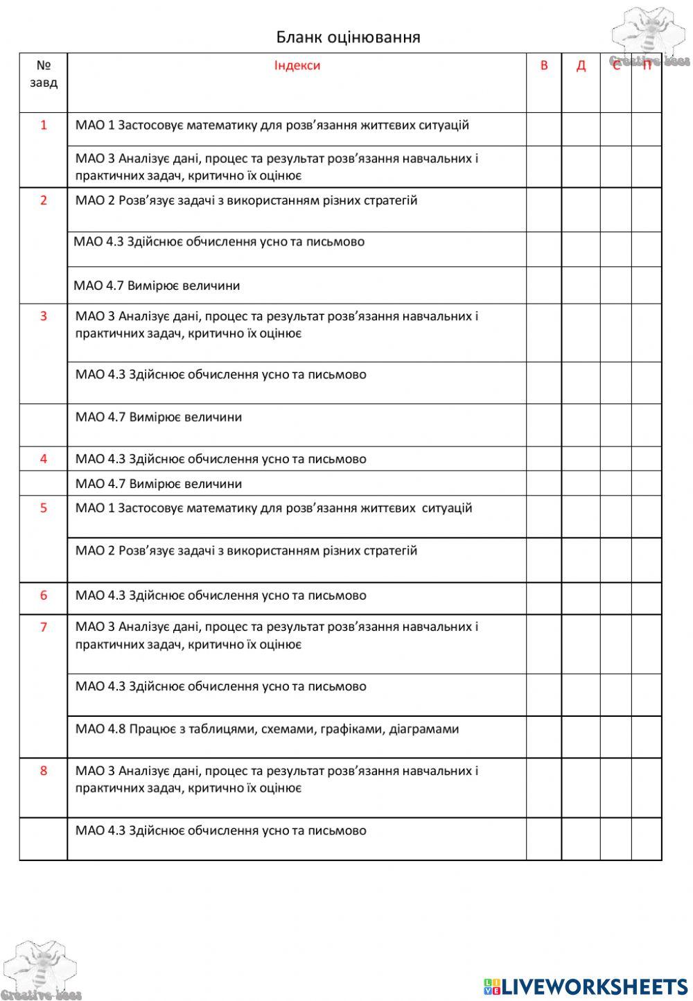 математика 3 кас діагностична робота 6