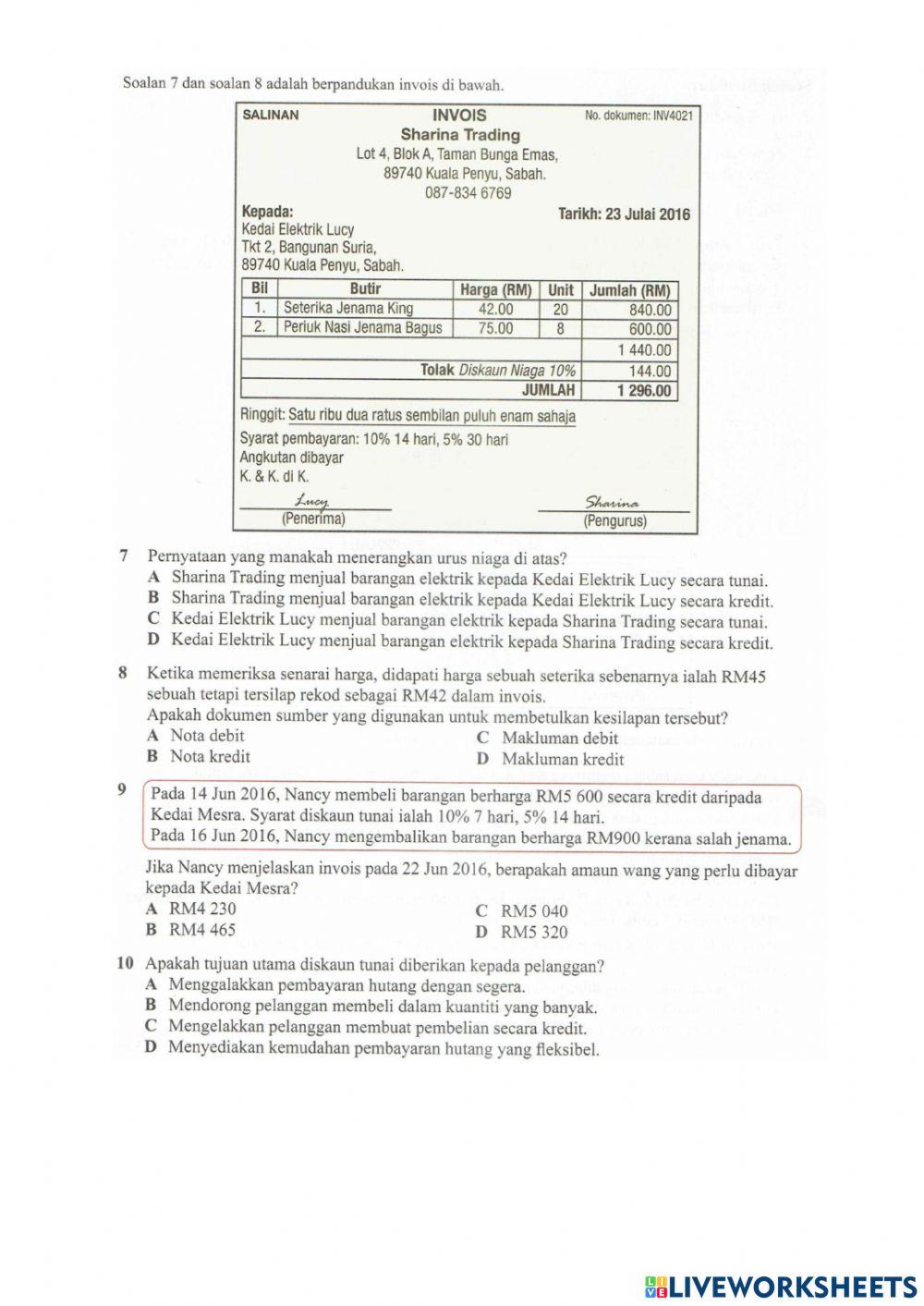 soalan objektif modul 3 dokumen perniagaan sebagai sumber maklumat