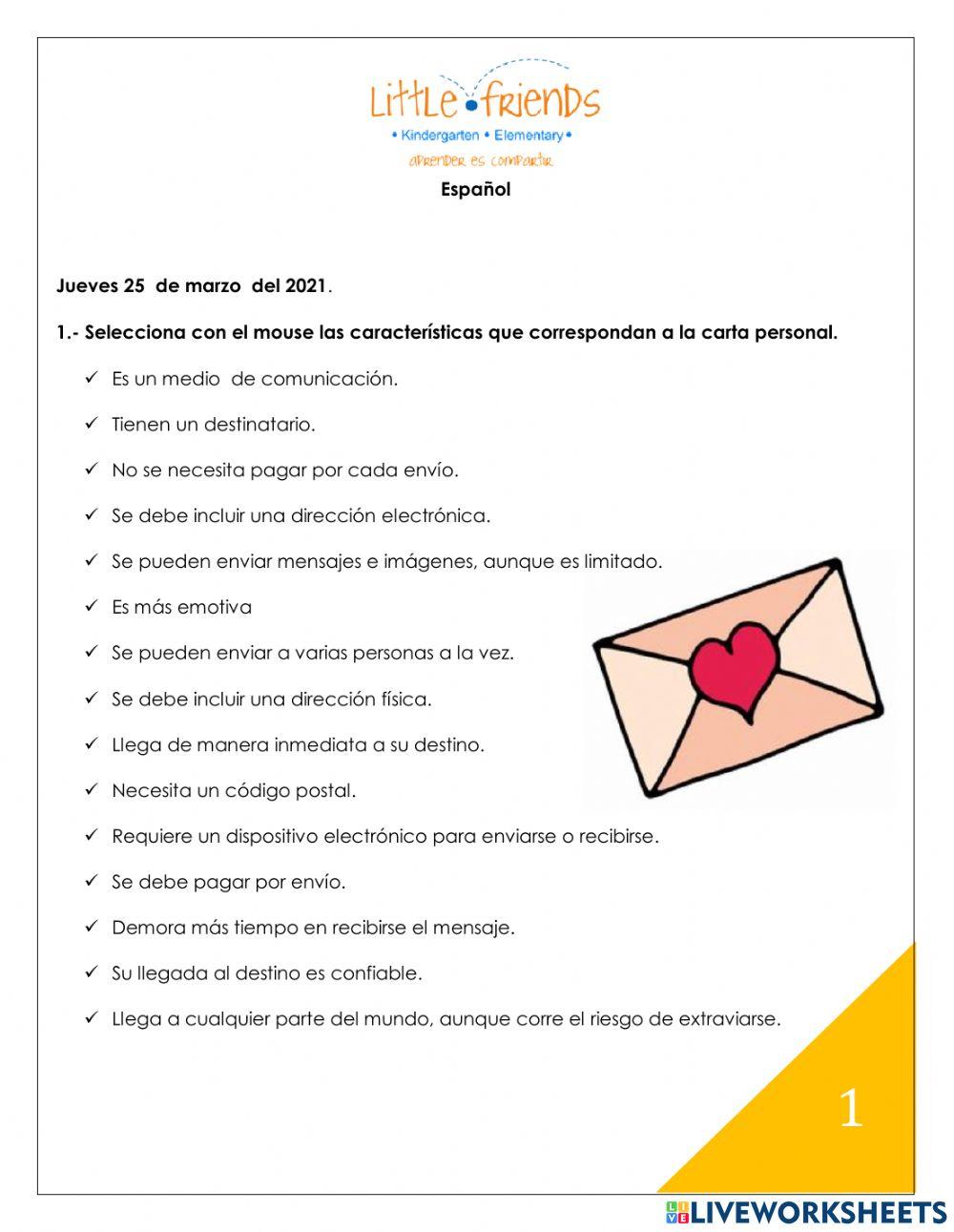 Caracteristicas de la carta y el email