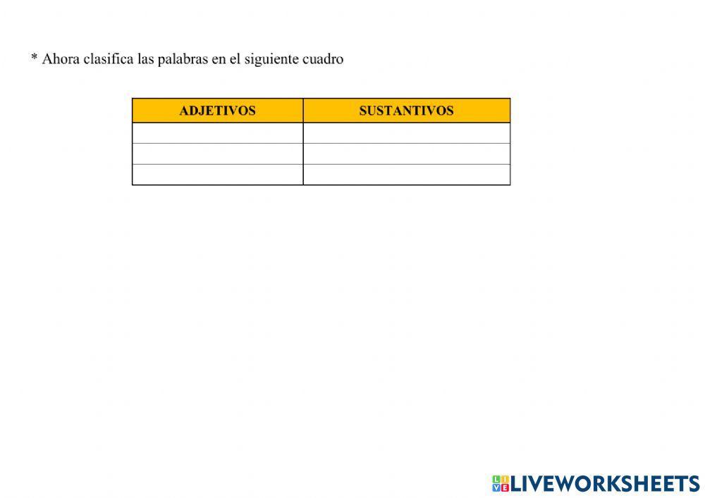 Sopa de letras adjetivos y sustantivos