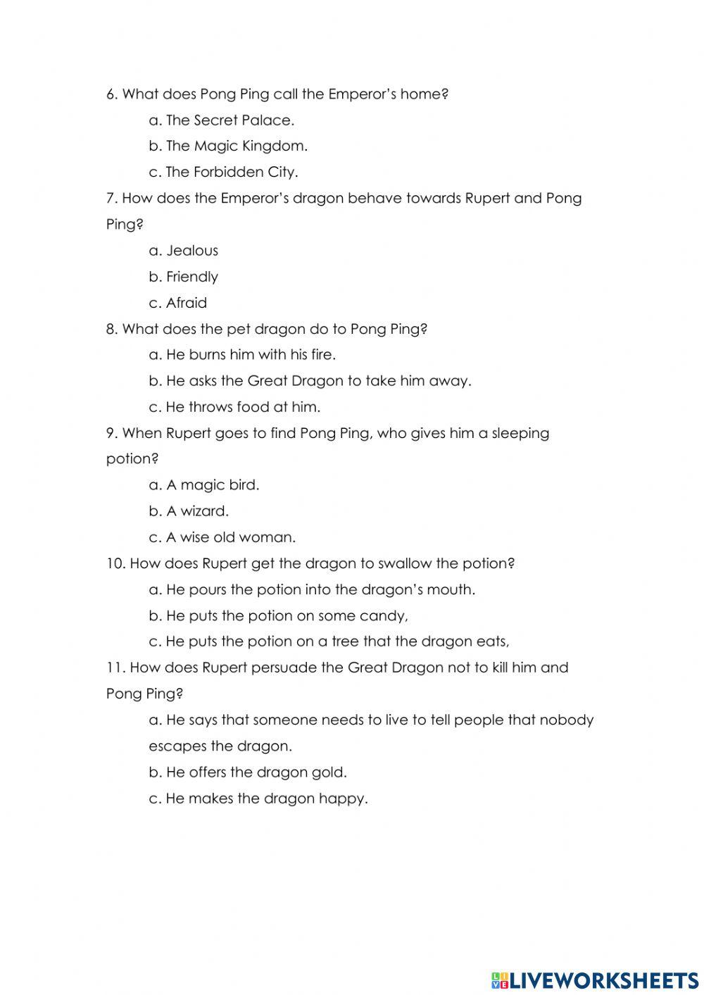 Rupert Bear Video Comprehension 1