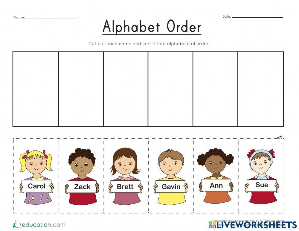 Alphabetize names online exercise for live worksheets