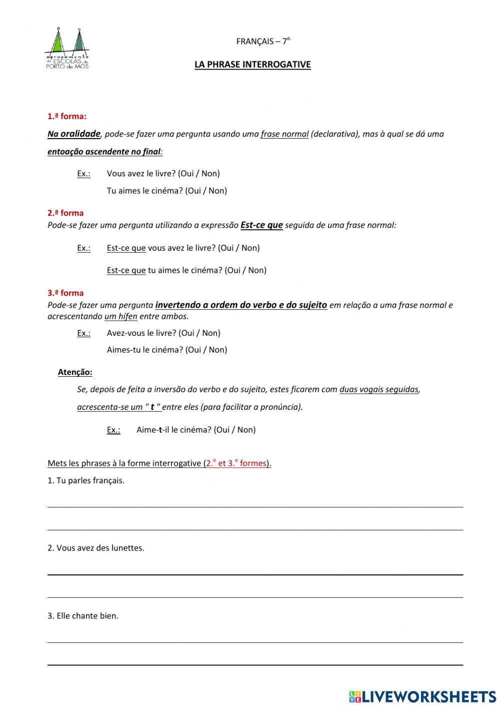 La phrase interrogative: les questions -Oui - Non-