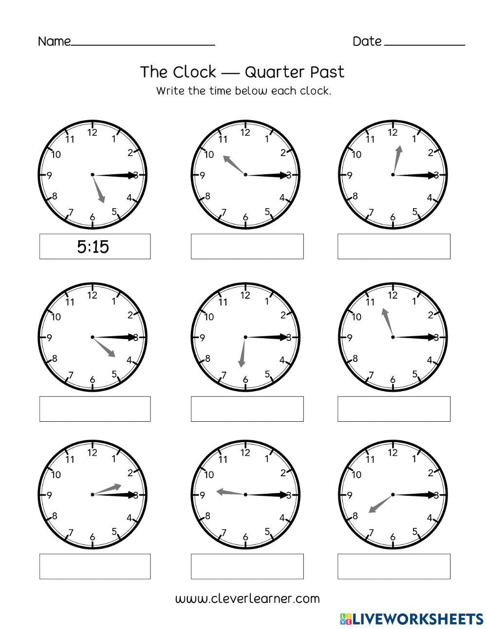 Telling Time Quarter Past The Hour Worksheet Live Worksheets telling-time-quarter-past-the-hour-worksheet-live-worksheets