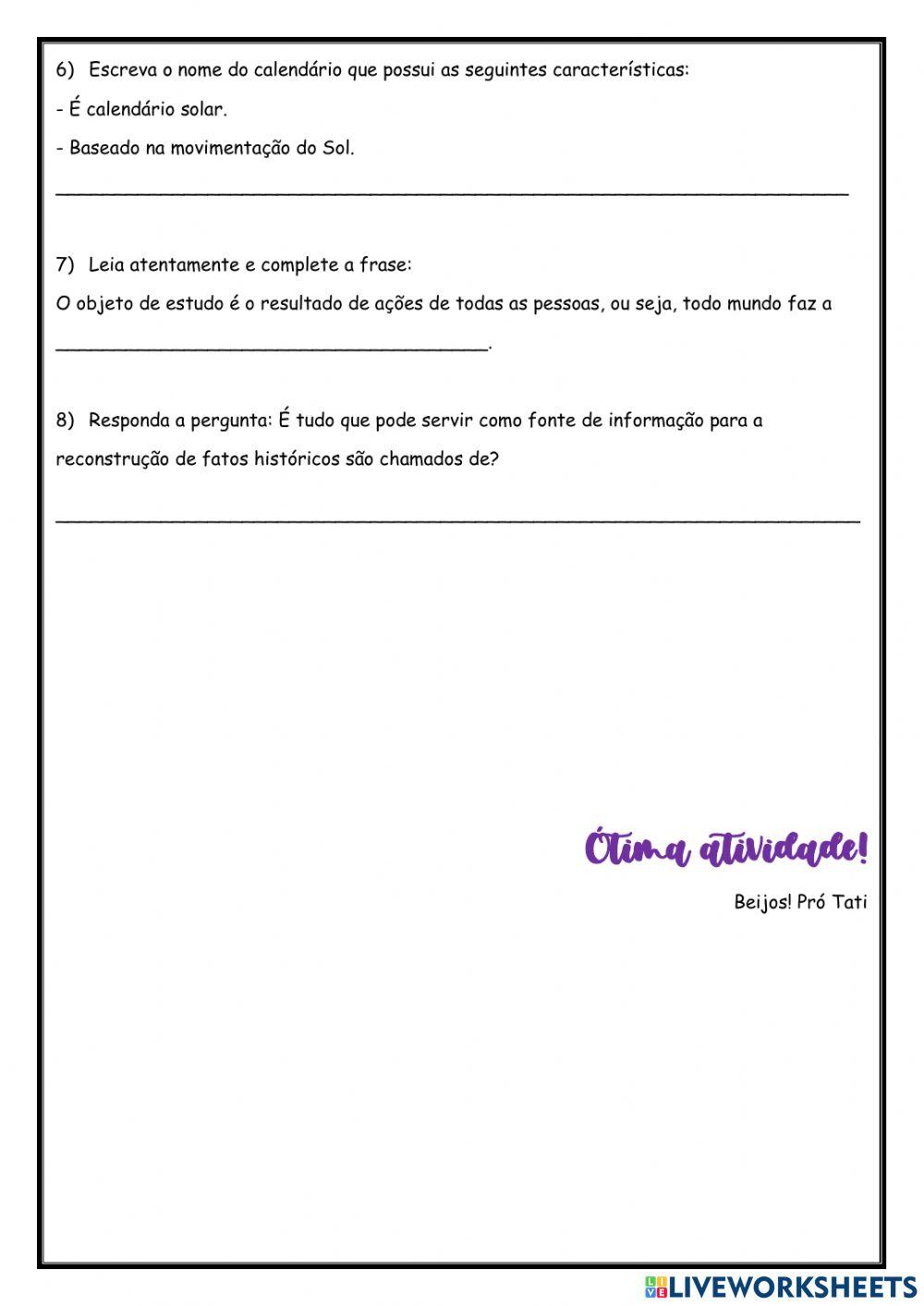 Atividade Avaliativa de História