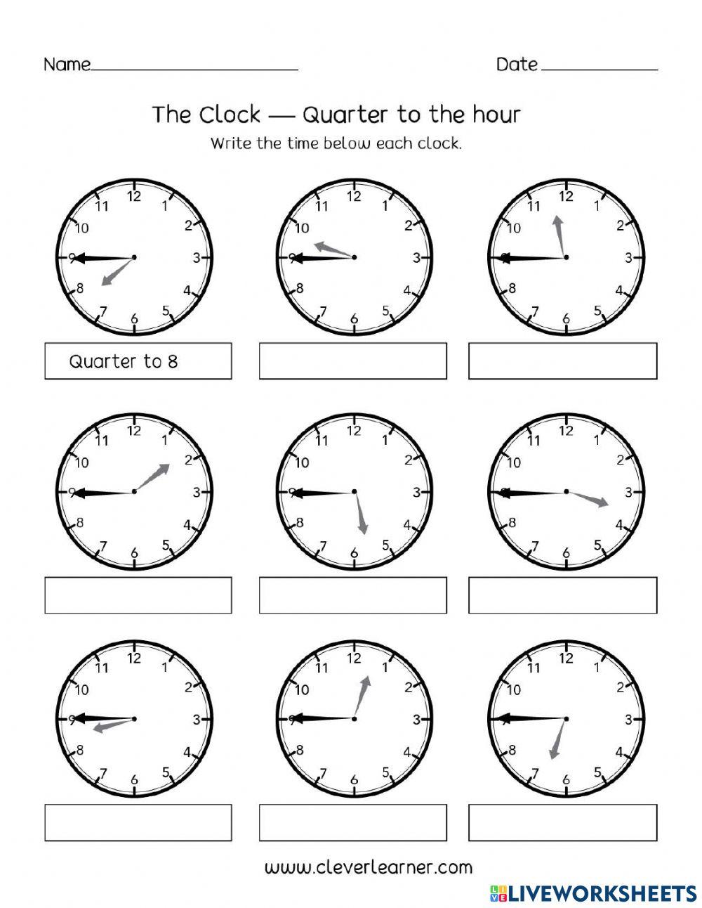 Telling time quarter to the hour