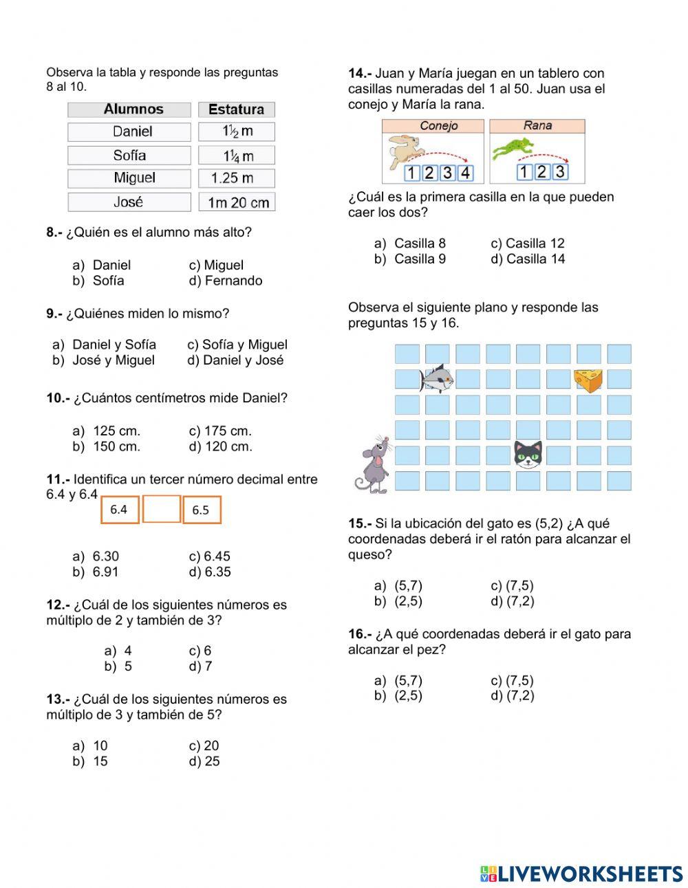 Evaluación segundo trimestre 6° matemáticas