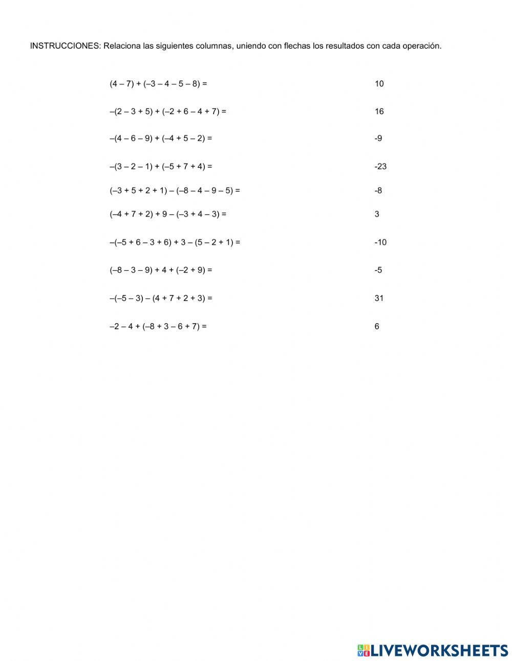 Operaciones algebraicas