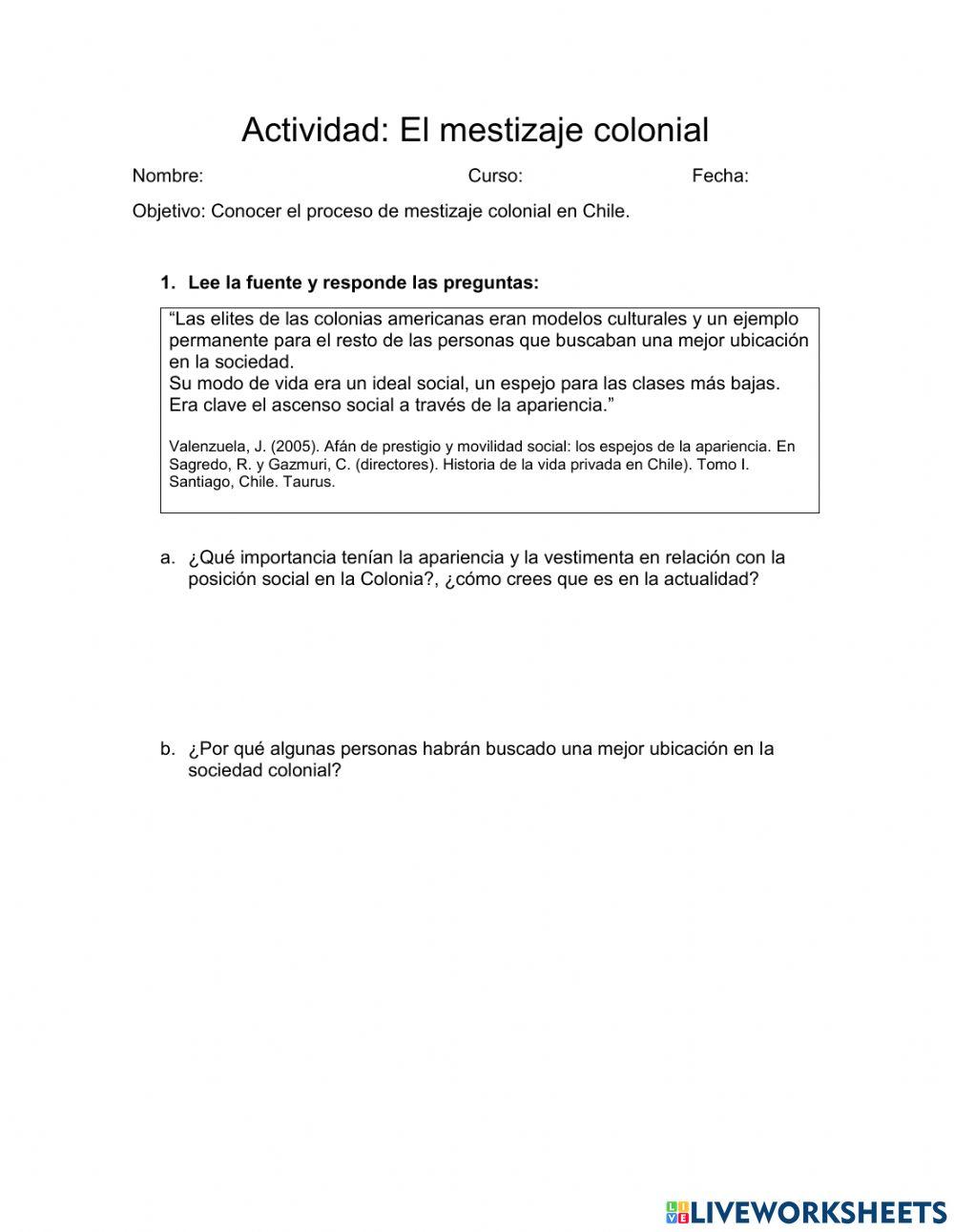 Mestizaje en la sociedad colonial chilena