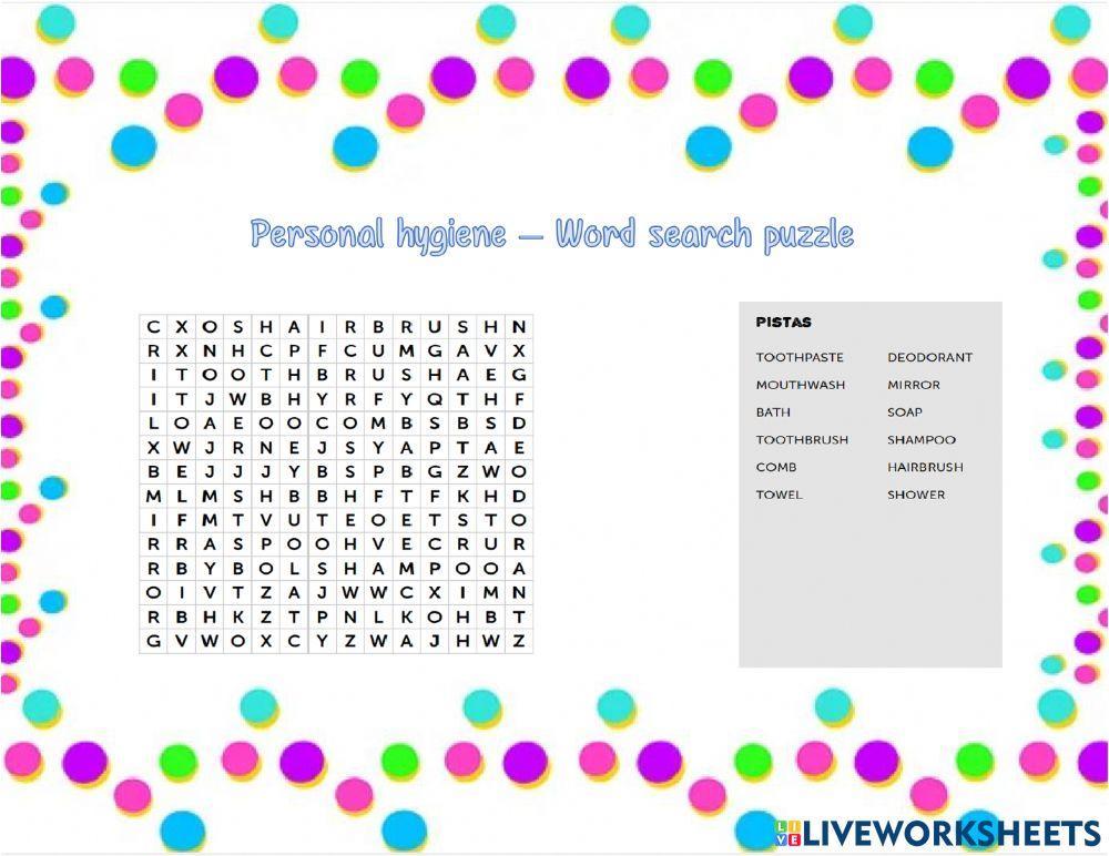 Personal hygiene - Word search puzzle