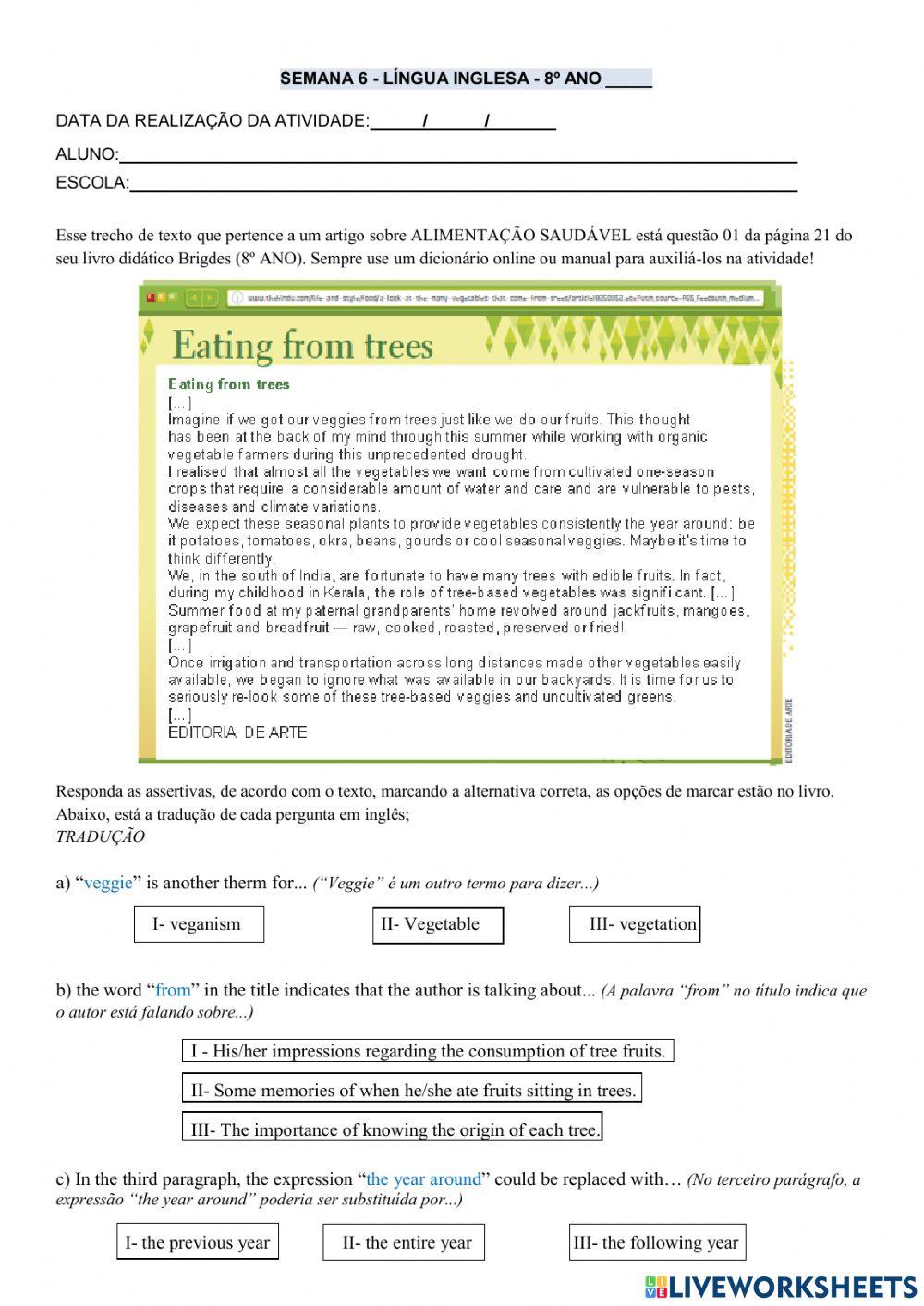 8° ano - INGLÊS - SEMANA 6