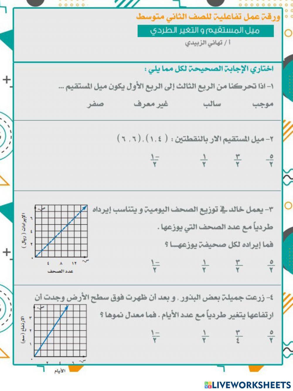 ميل المستقيم و التغير الطردي