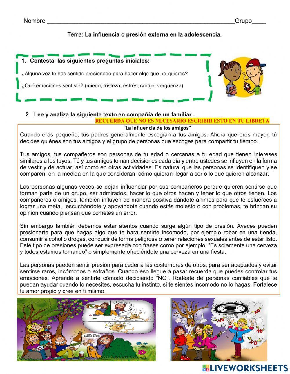 La influencia o presión externa en la adolescencia