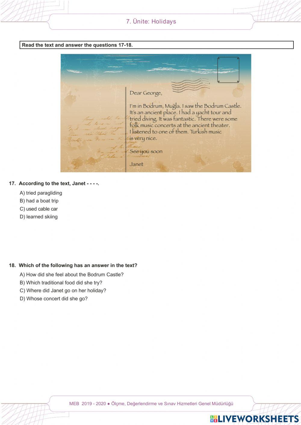 Holidays Beceri Temelli Sorular