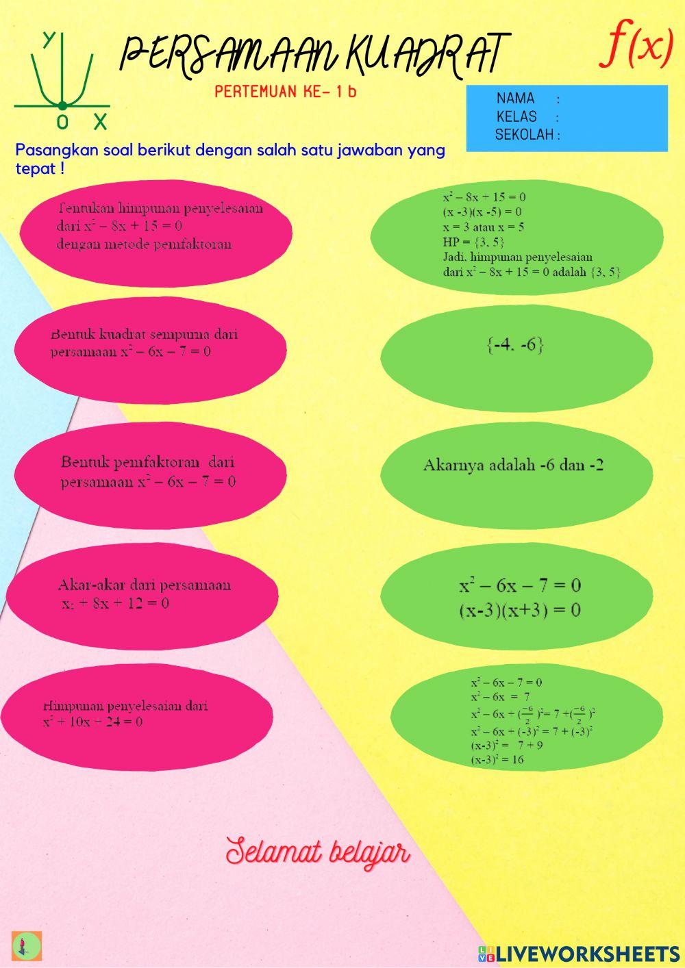 Persamaan kuadrat kelas ix pertemuan 1b
