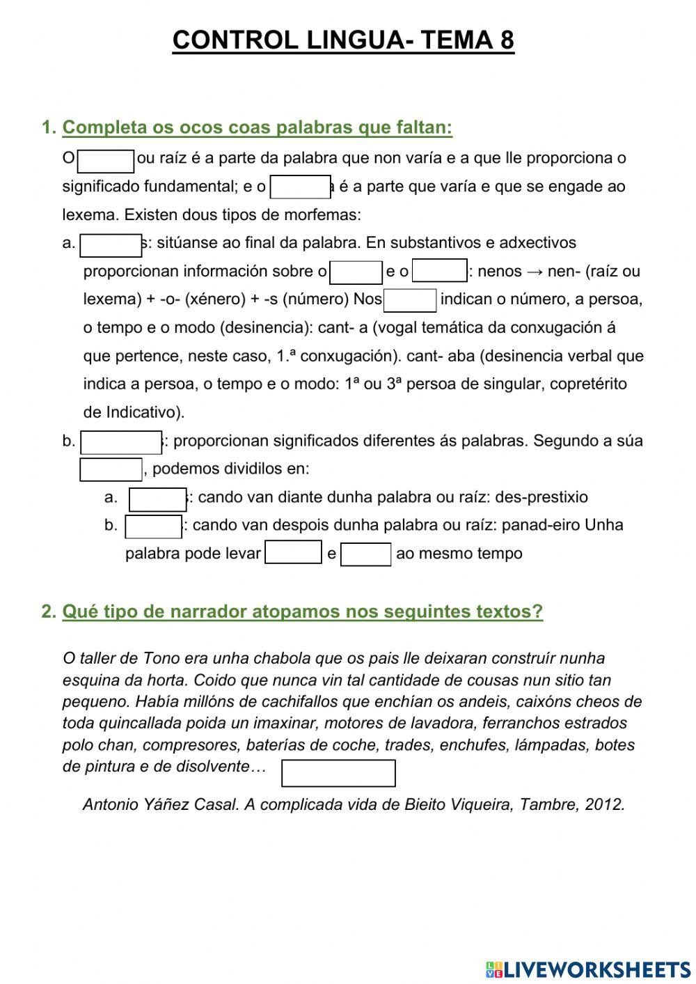 CONTROL TEMA 8 LINGUA GALEGA