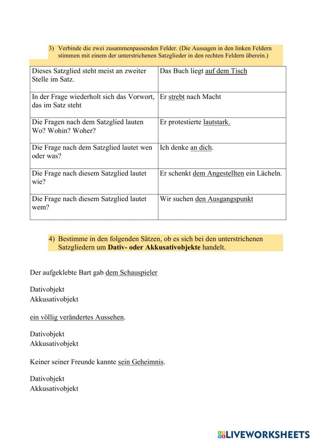 Bestimmung Satzglieder Gruppe 1