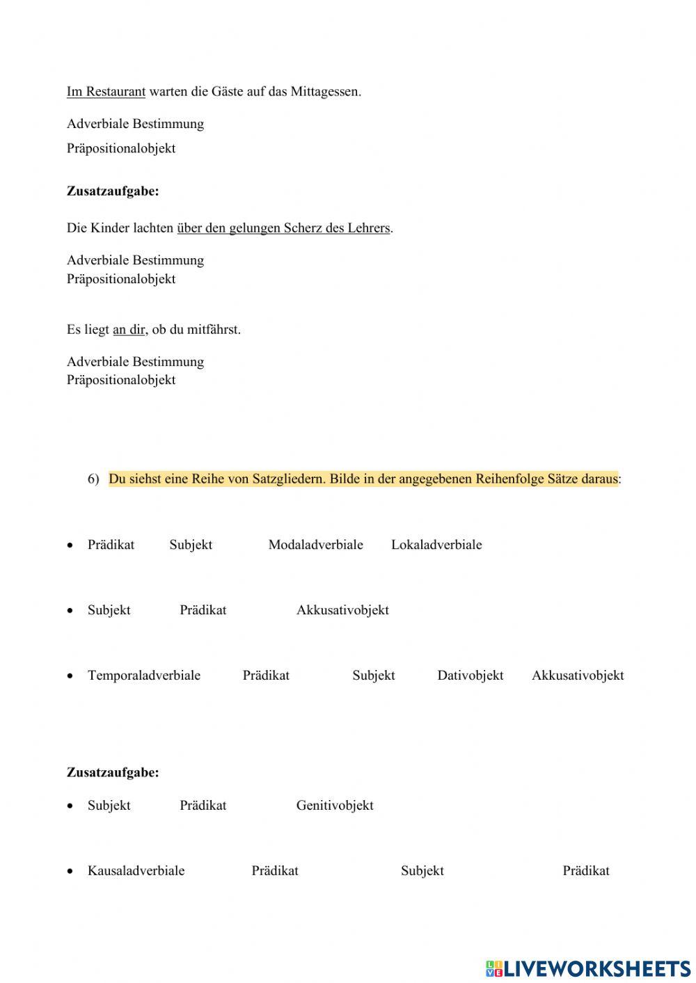 Bestimmung Satzglieder Gruppe 1