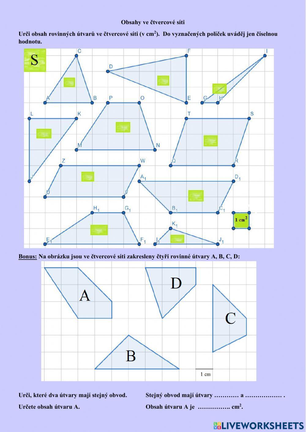 Obsahy ve čtvercové síti