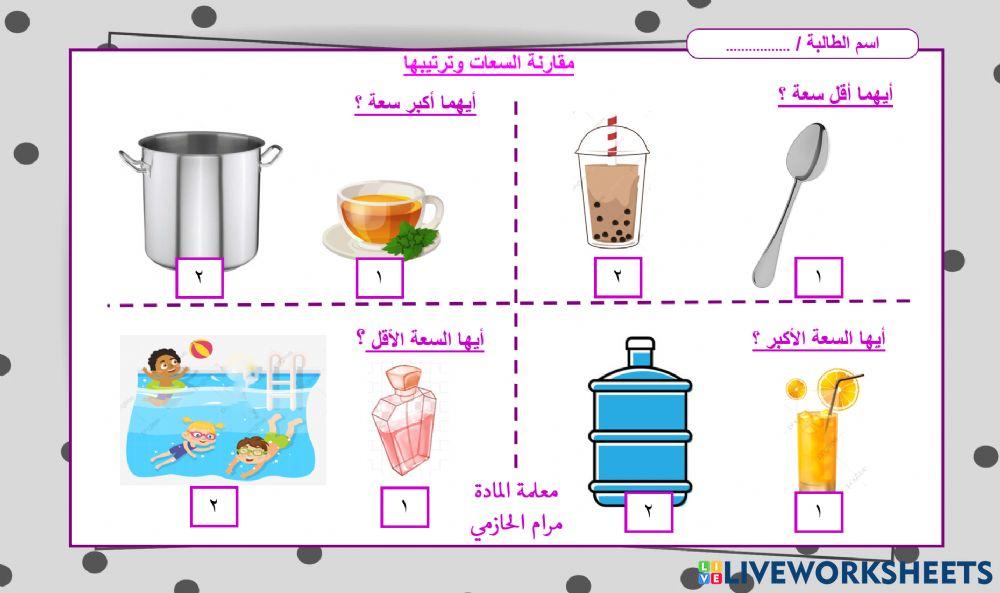 مقارنة السعات وترتيبها