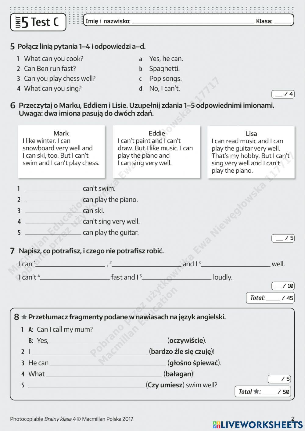 brainy 4- unit 5 test- gr b