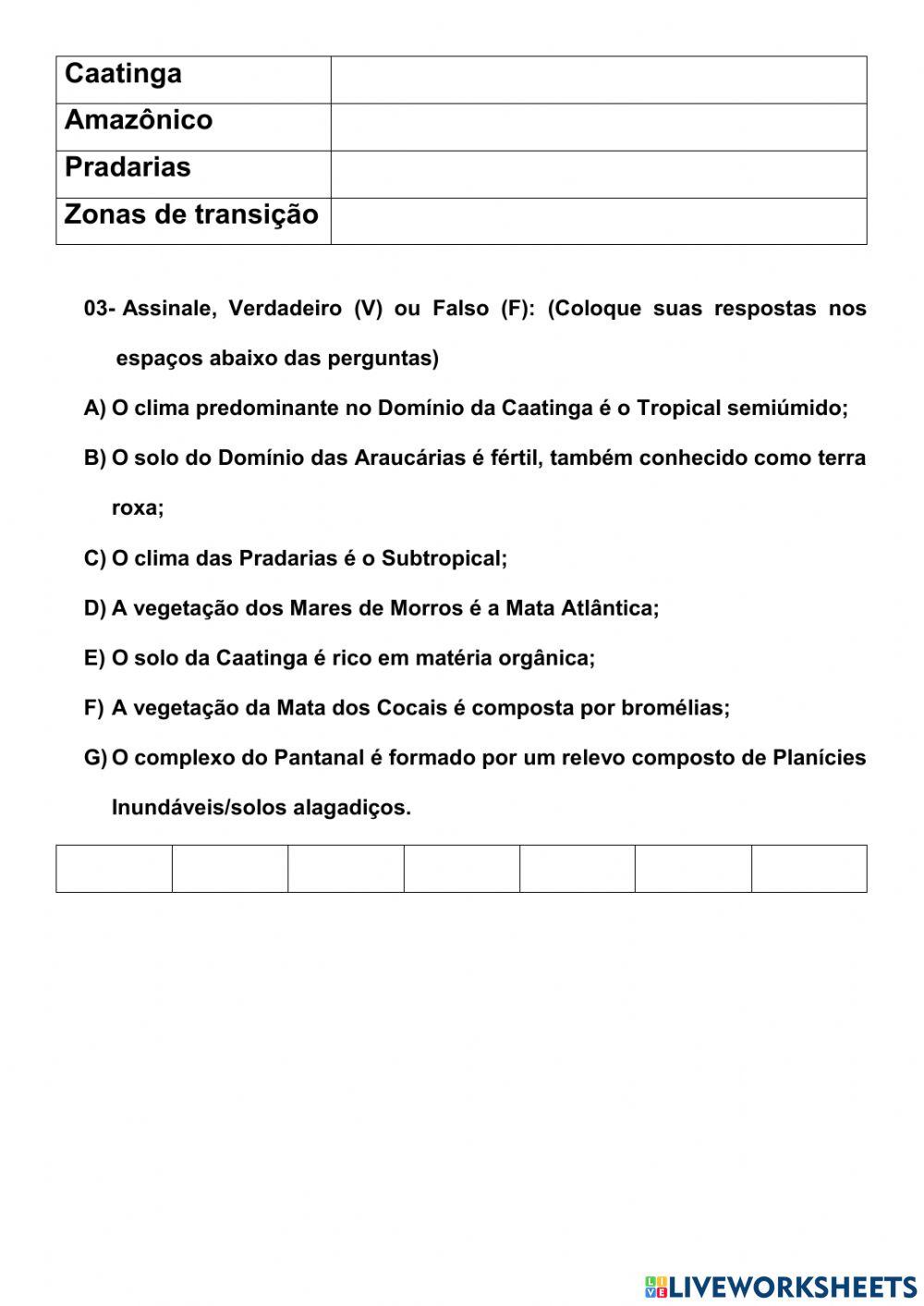 Domínios morfoclimáticos brasileiro worksheet