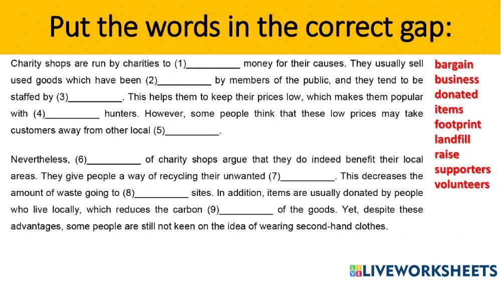 Charity Shop- Gap fill