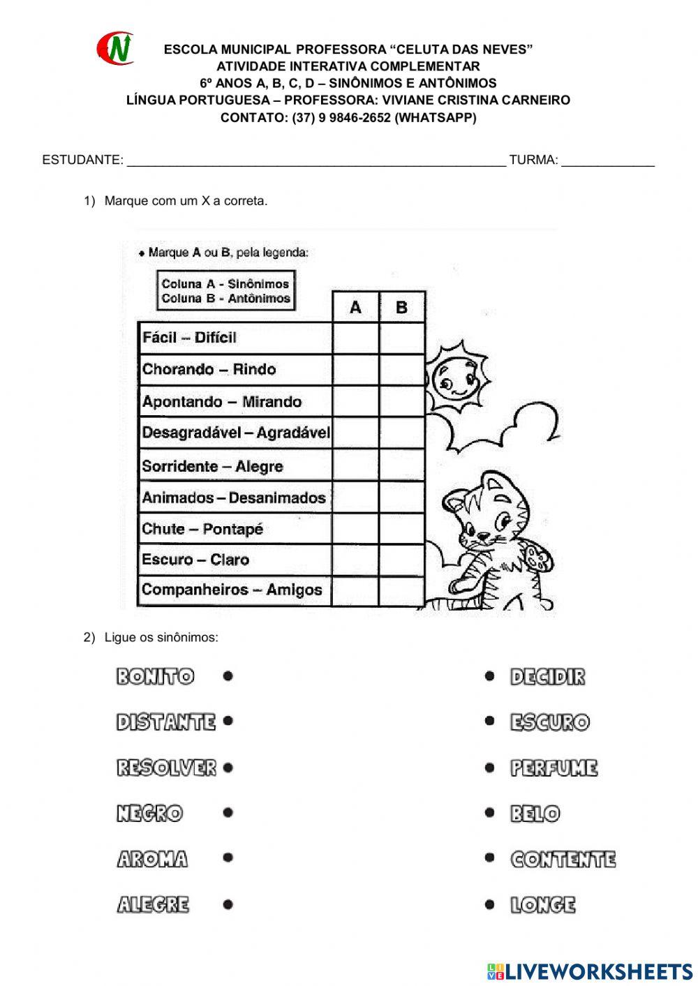 Atividade sinônimos e antônimos