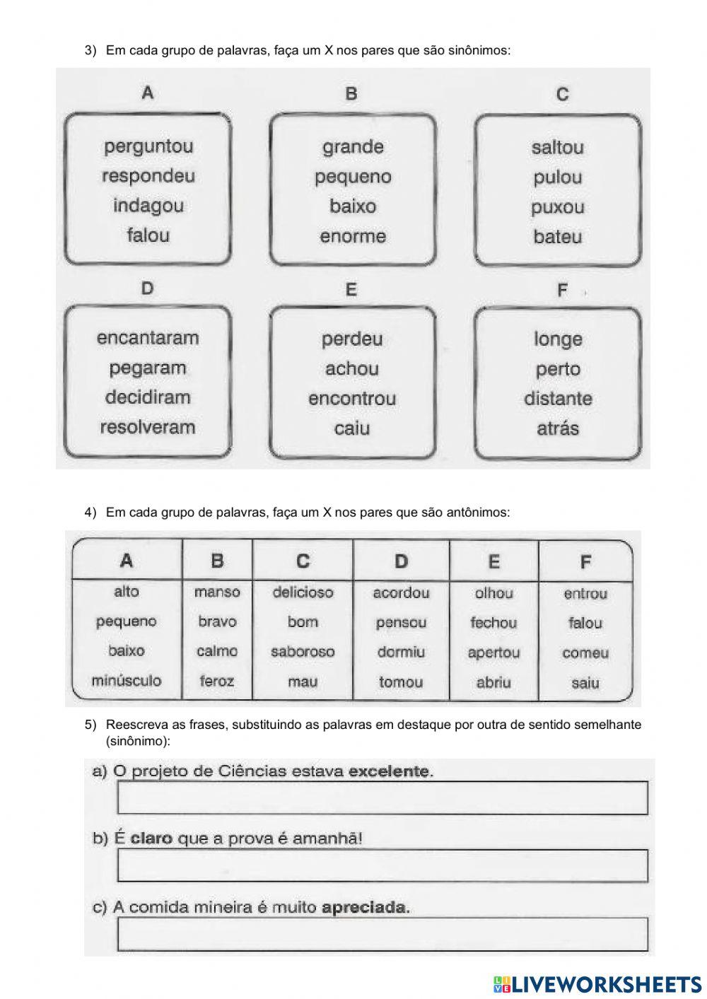 Atividade sinônimos e antônimos