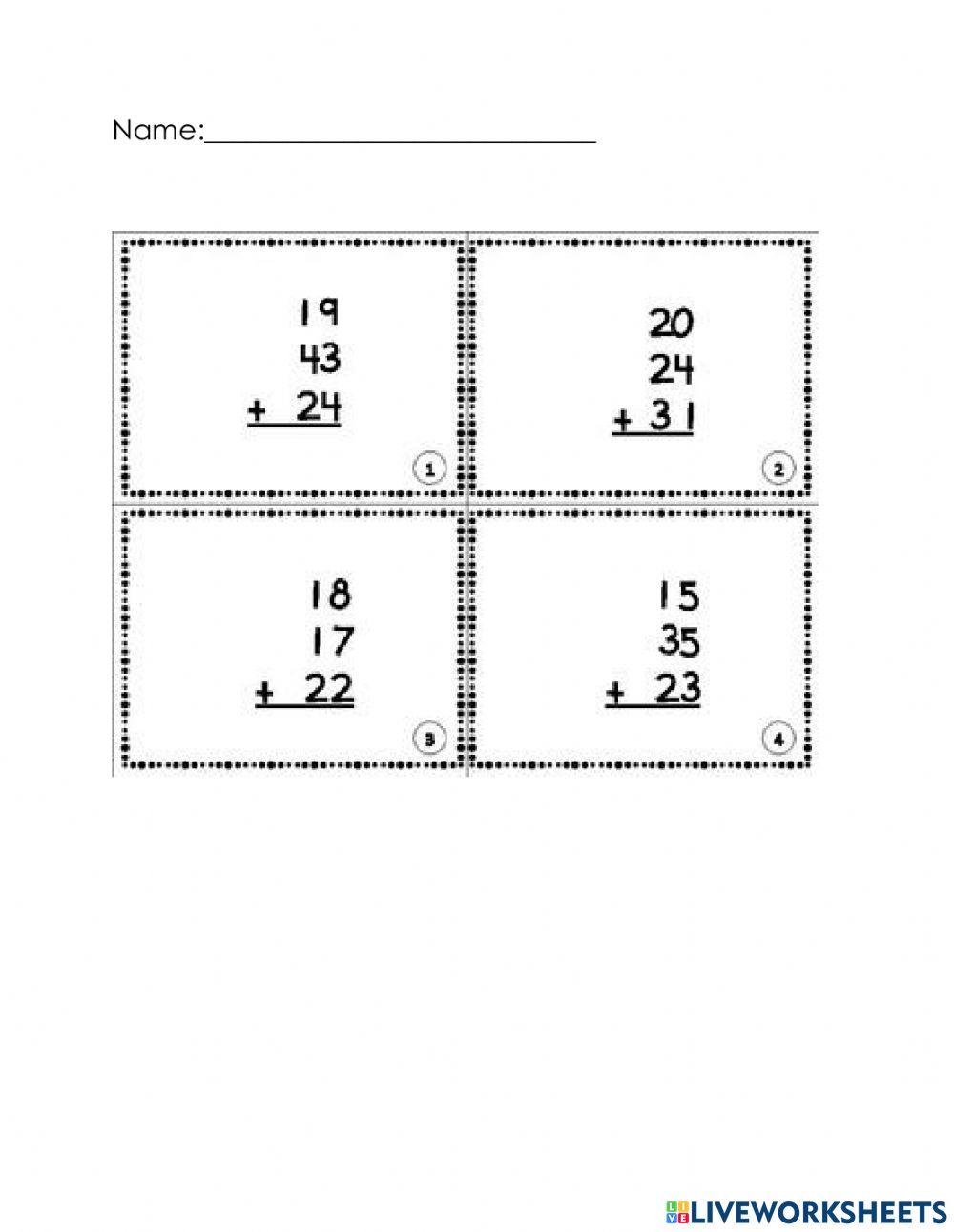 3 addend addition interactive worksheet Live Worksheets