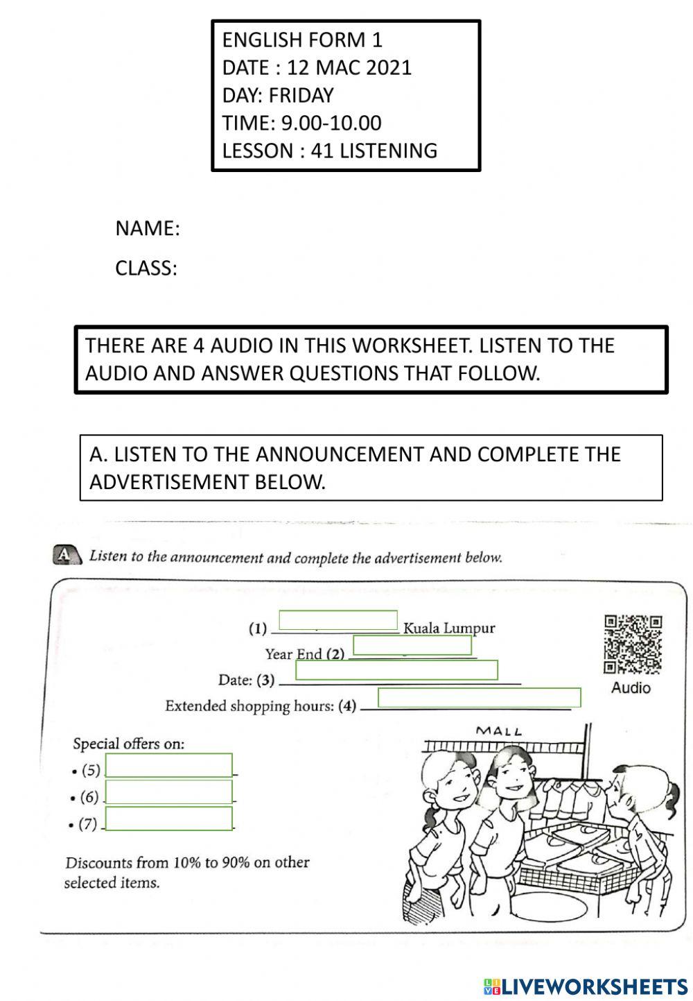 FORM 1 LESSON 41 worksheet | Live Worksheets