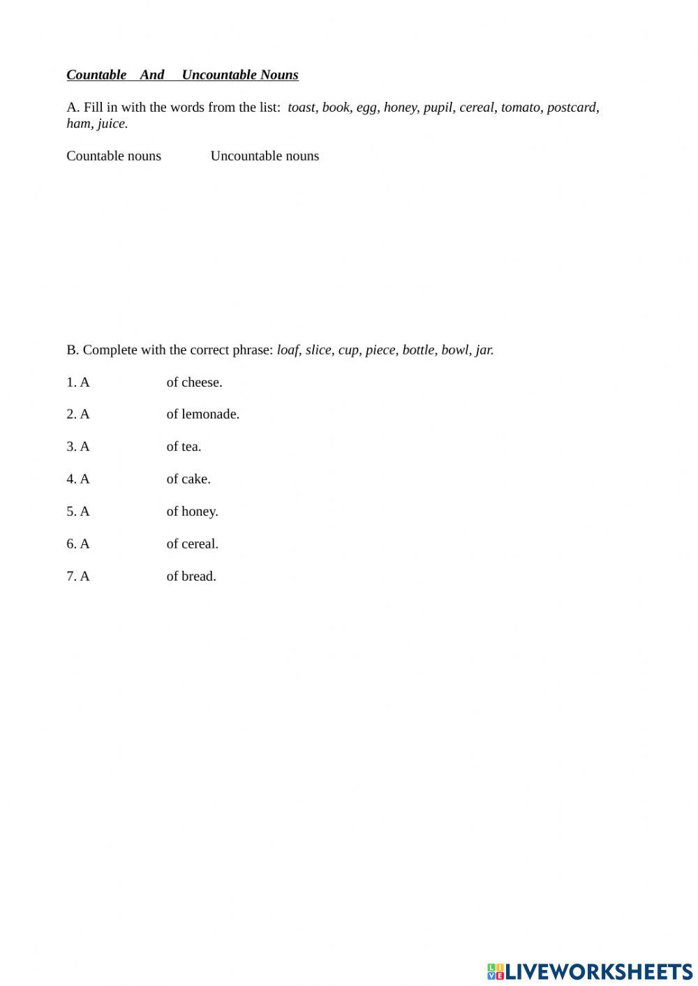 Countable and uncountable nouns