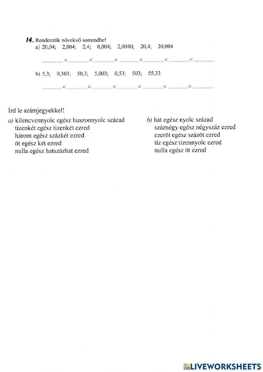 Tizedes törtek bevezetése