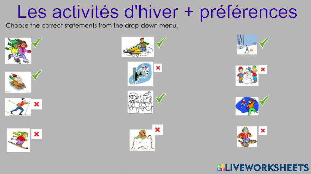 Activités d'hiver + préférences Activités d'hiver + préférences