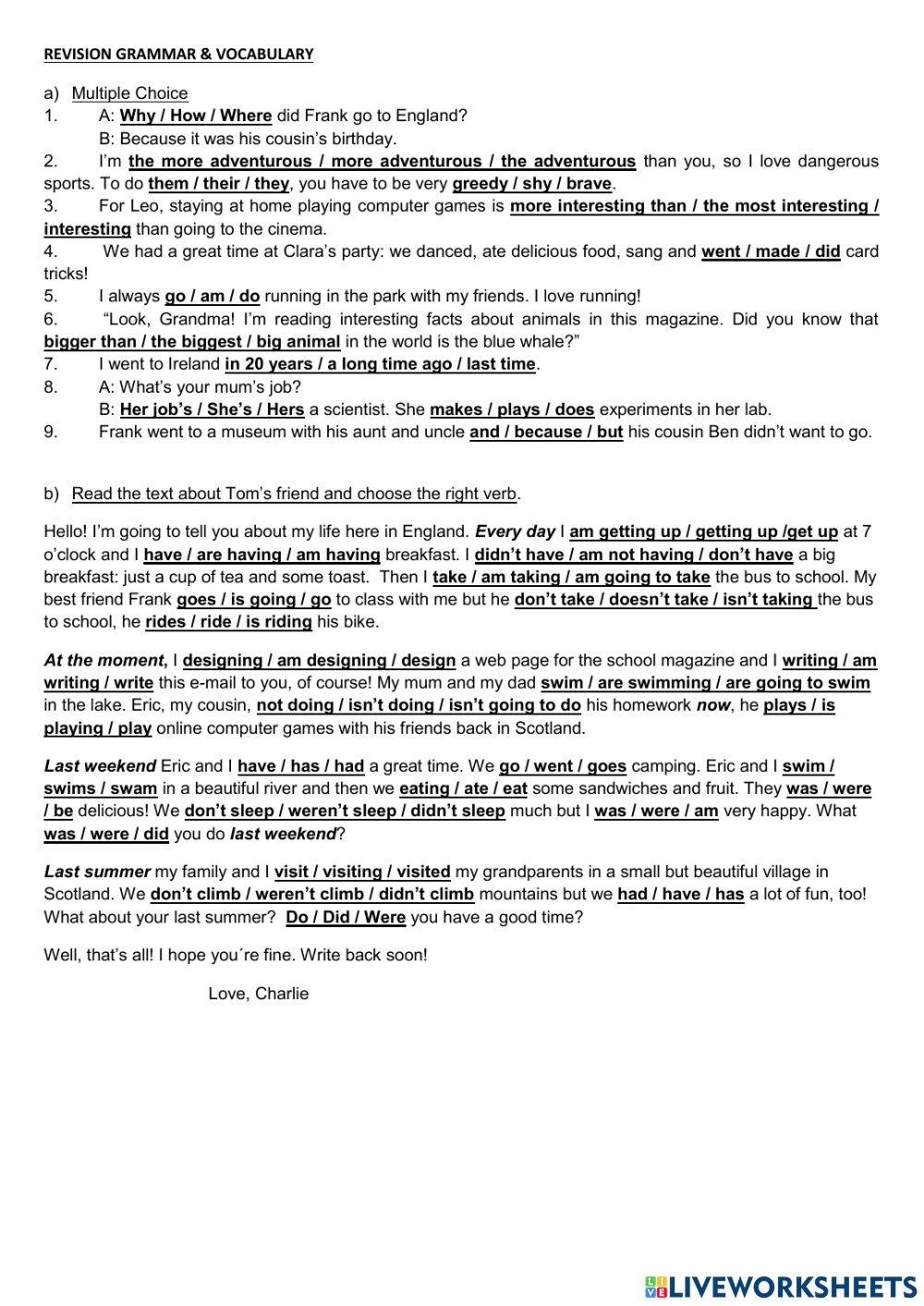 Revision grammar and vocabulary