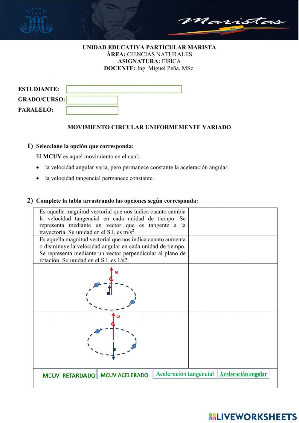 Movimiento Circular Uniforme - 1ero BGU