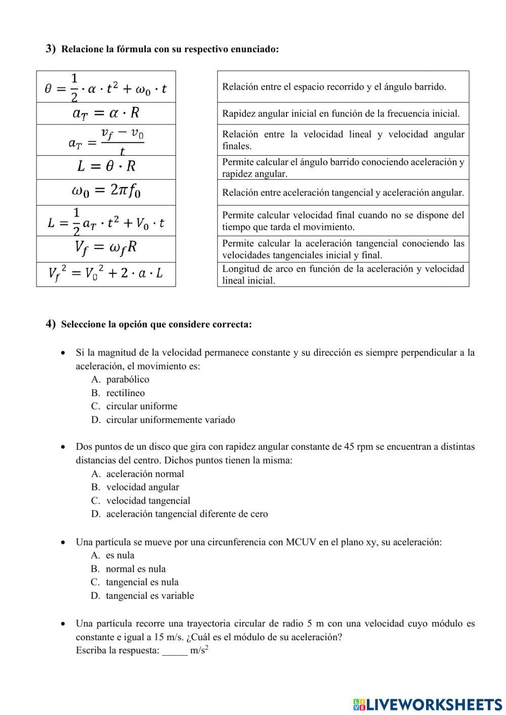 Movimiento Circular Uniforme - 1ero BGU