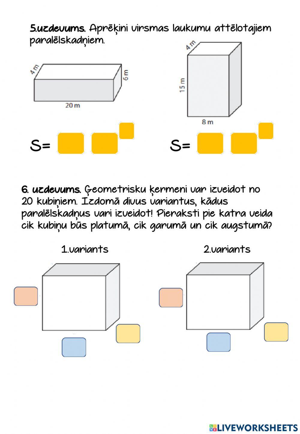 Ģeometriski ķermeņi, Virsmas laukums