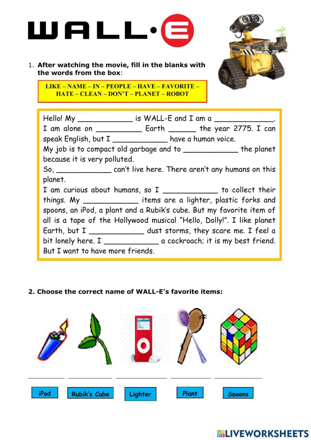 WALL-E movie worksheet (present simple)