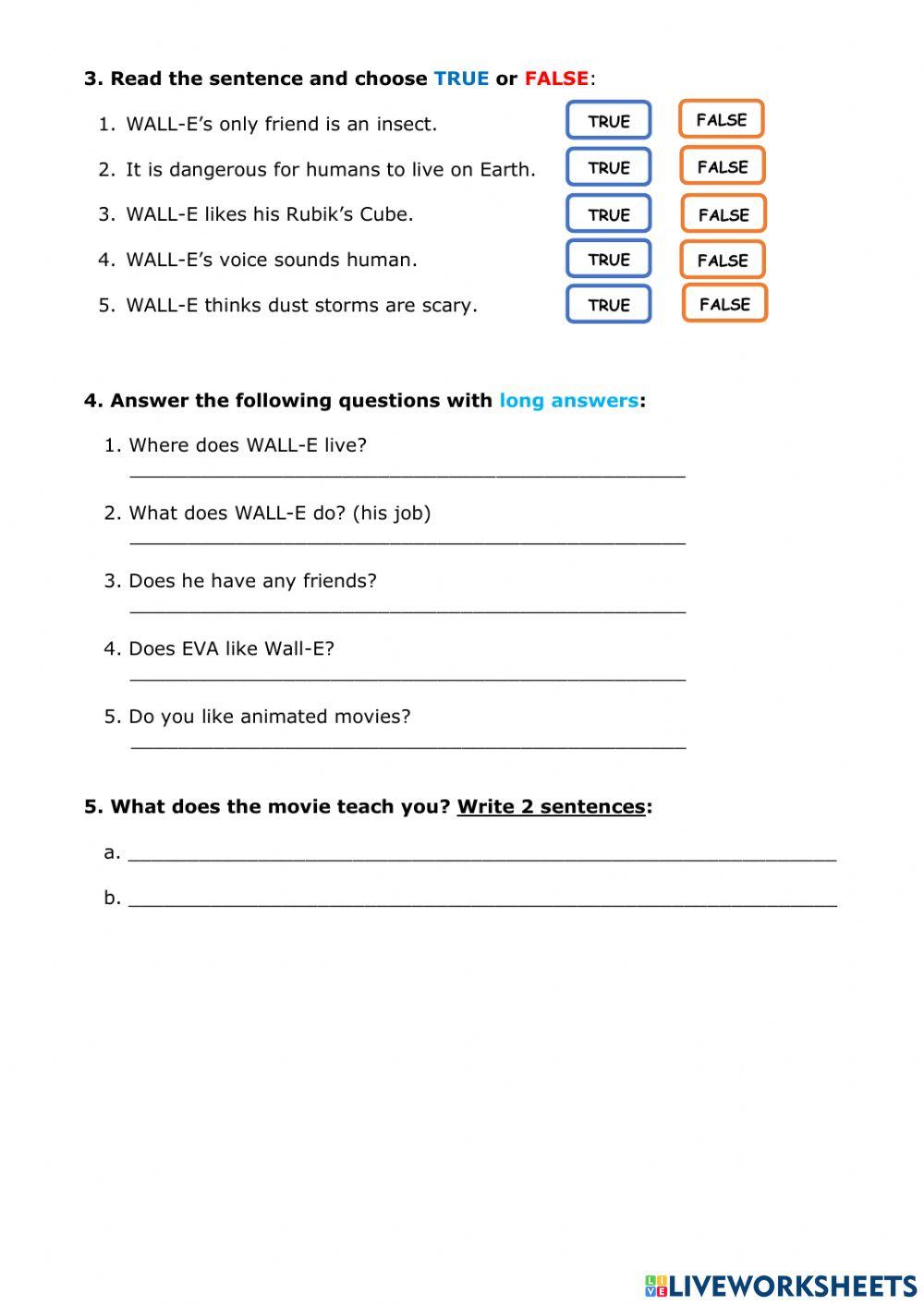 WALL-E movie worksheet (present simple)