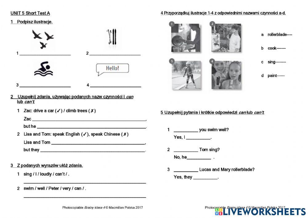 Brainy Klasa 4 Testy Unit 5 6475597 | Brainy 4 short test unit 5 | Iwona Piwosz-Nowak