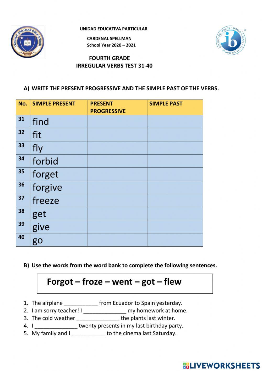 Irregular verbs test 31- 40